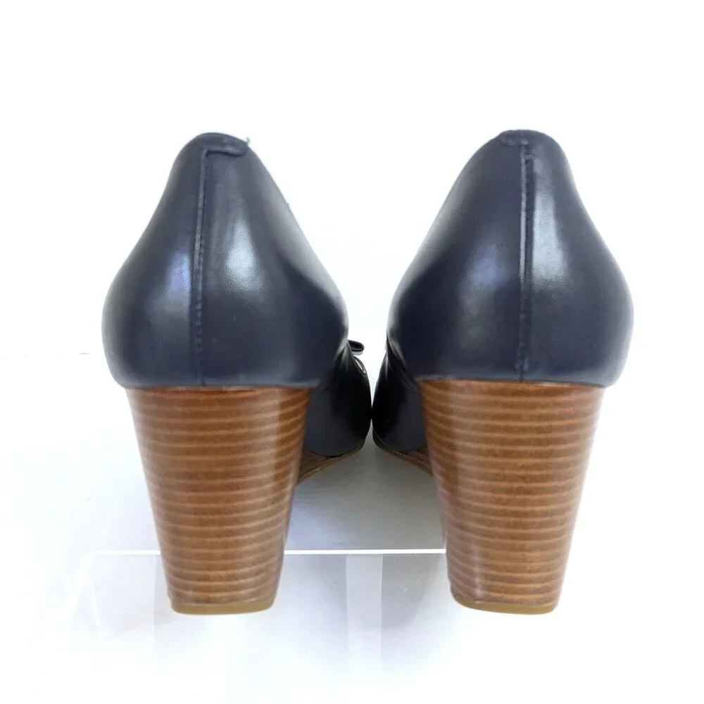 Cole Haan Adair Navy Blue 9B Leather Wedge Heels Pumps W13162 Business Casual